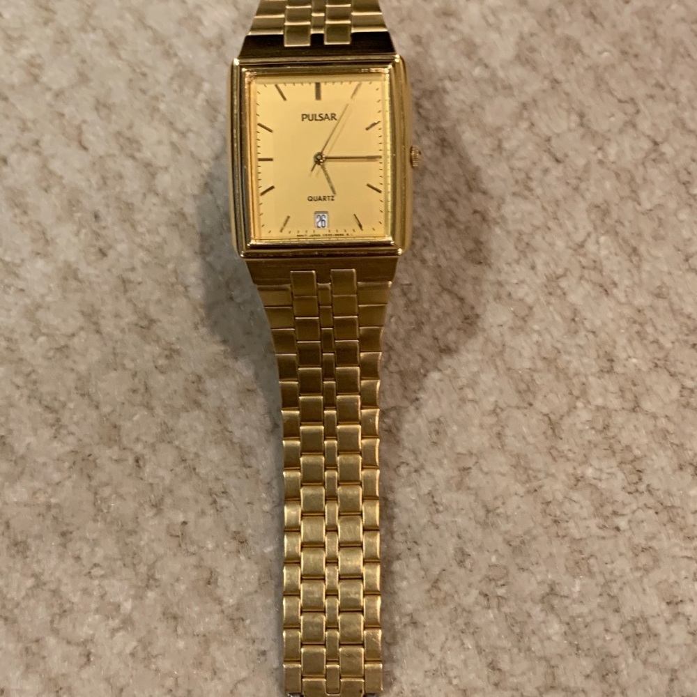 Nice Pulsar Gold Tone Rectangular Date Dress Watch - image 2